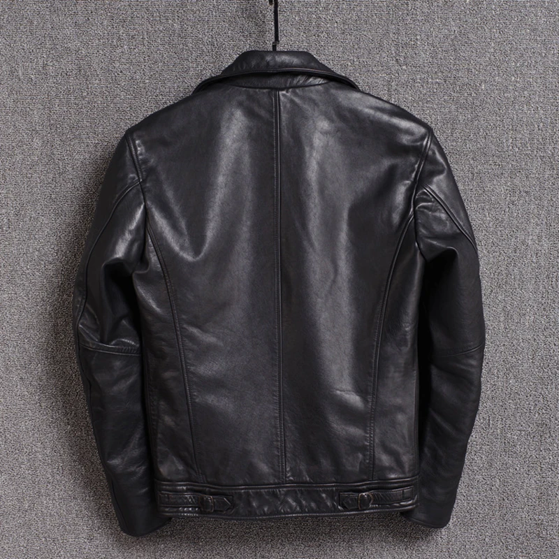 Мужская кожаная куртка из овчины в японском стиле с отворотом | одежда