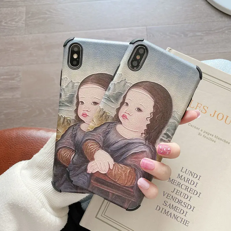 

Mona Lisa 12 mobile phone case 11por Xs embossed 8plus protective case 7 Apple 7plus