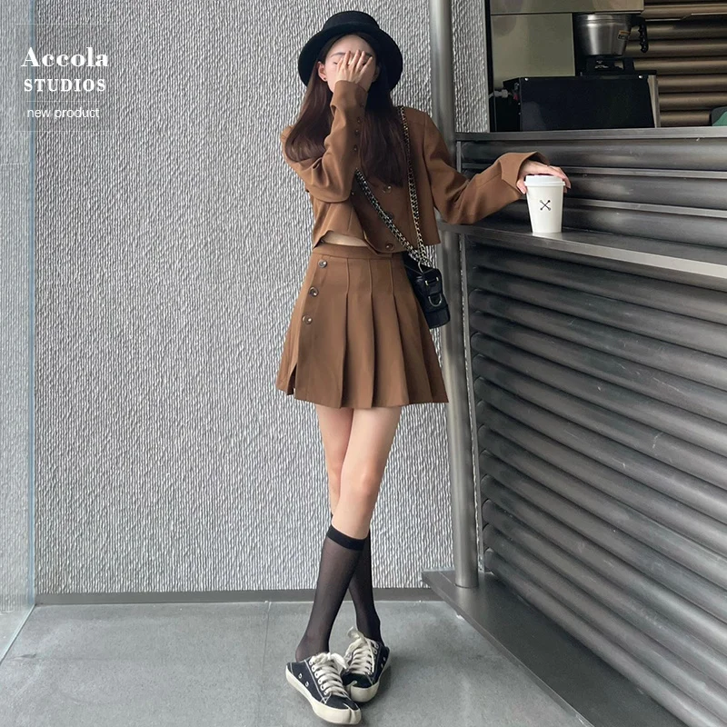 Женский костюм с юбкой милый крутой стильный короткий пальто из двух предметов