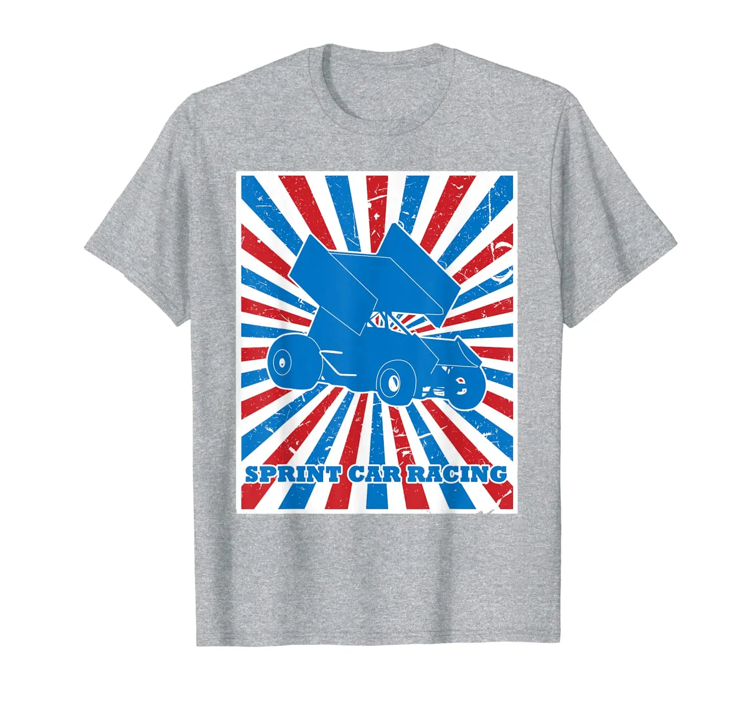 

Vintage Sprint Car Racing Red White Blue Stripes Sunburst T-Shirt