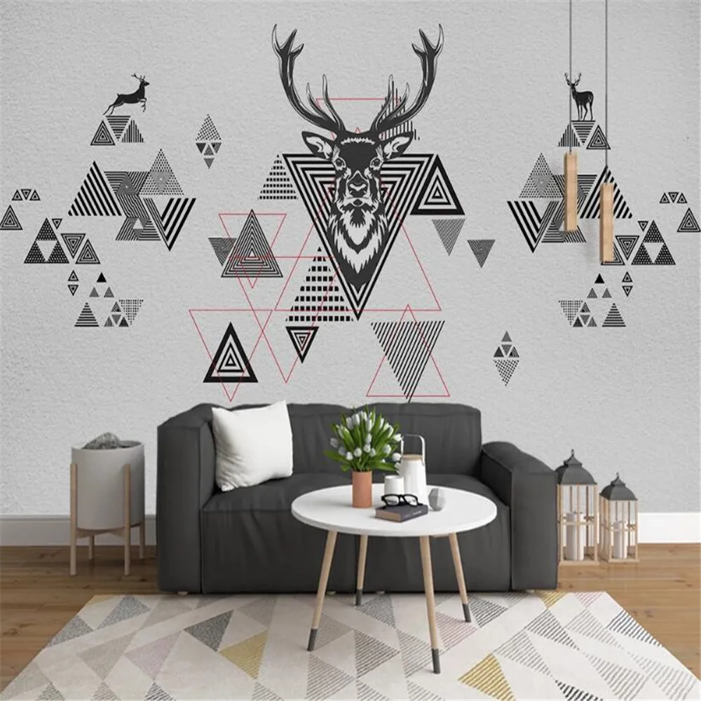 Milofi custom 3D printing wallpaper mural Nordic modern minimalist deer head geometric triangle color block TV background wall Milofi custom 3D printing wallpaper mural Nordic modern minimalist deer head geometric triangle color block TV background wall