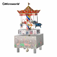 microworld 3d metal puzzle whirligig carousel theme rotating music box model kits diy educational toys jigsaw gifts for adult