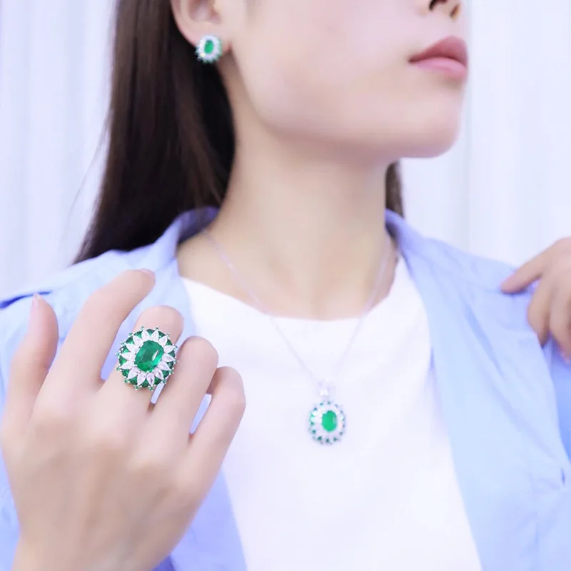 

Fashion Female Flower Jewelry Set Inlay Oval Zircon Exquisite Pendant Necklace Piercing Earrings For Women Weddng Banquet Ring