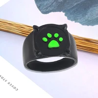 anime black cat rings girl boy ladybug cartoon green print enamel cat paw finger cosplay cartoon green cat dog claw foot ring