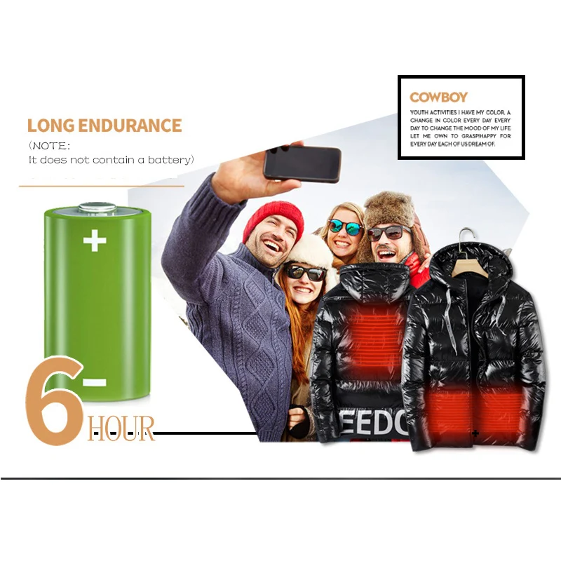 Высокое качество зимнее пальто Мужская парка с электрическим подогревом куртки