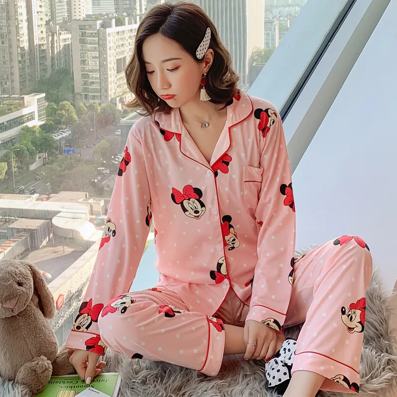 Женский пижамный комплект с Микки Маусом пижама Минни Маус длинная Пижама для