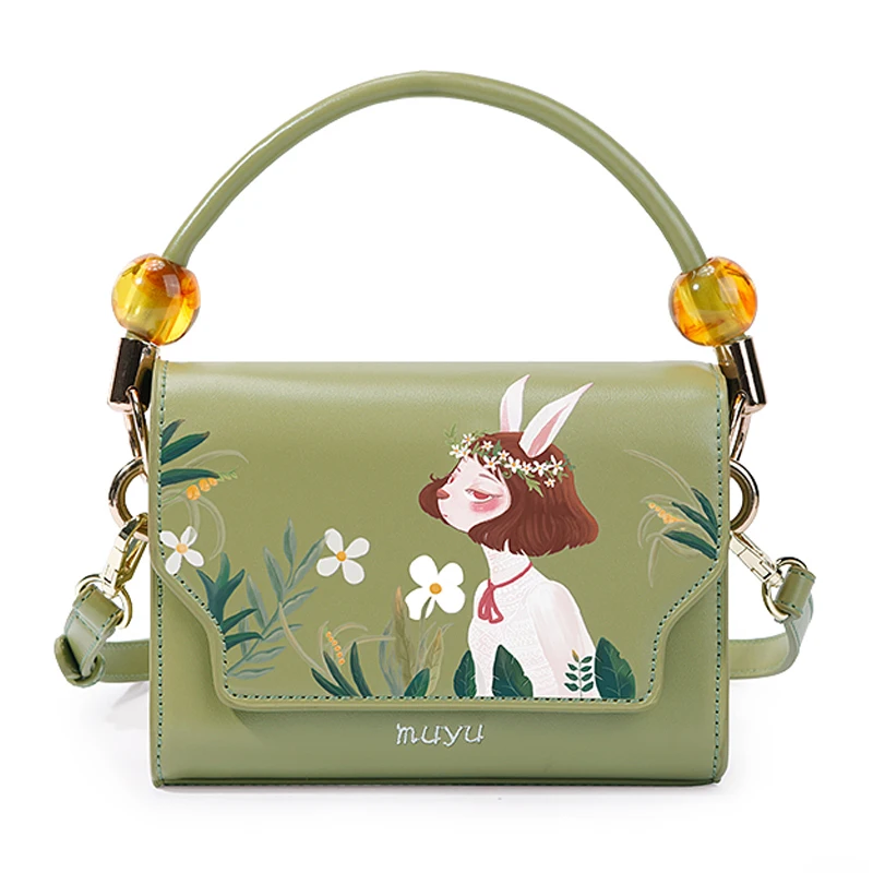 

Women Bags Leather Patchwork Embroidery Handbags Shoulder Bags Messenger Totes Braccialini Style Handmade Cartoon Rabbit Fairy
