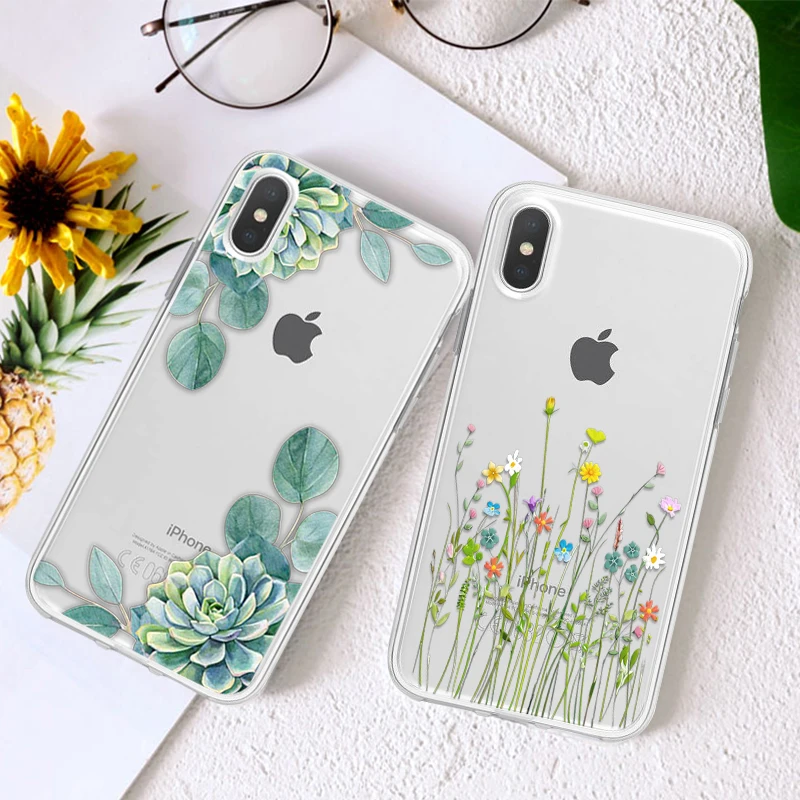 Чехол для телефона iPhone XR 7 8 6 6S Plus X XS MAX 5 5S милый прозрачный чехол с цветочным