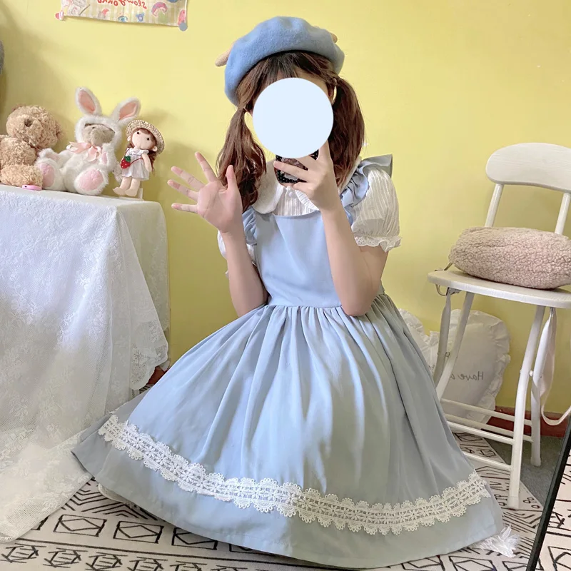 

Japanese Womne Sling Red Blue Pink Lolita Dress Summer Soft Girl Boe Women Princess Spaghetti Strap Sweet Student JK Party Dress