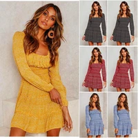 autumn winter new dress women party sexy clothes bandage elegant long sleeve a line ruffles mini empire square collar robe fille