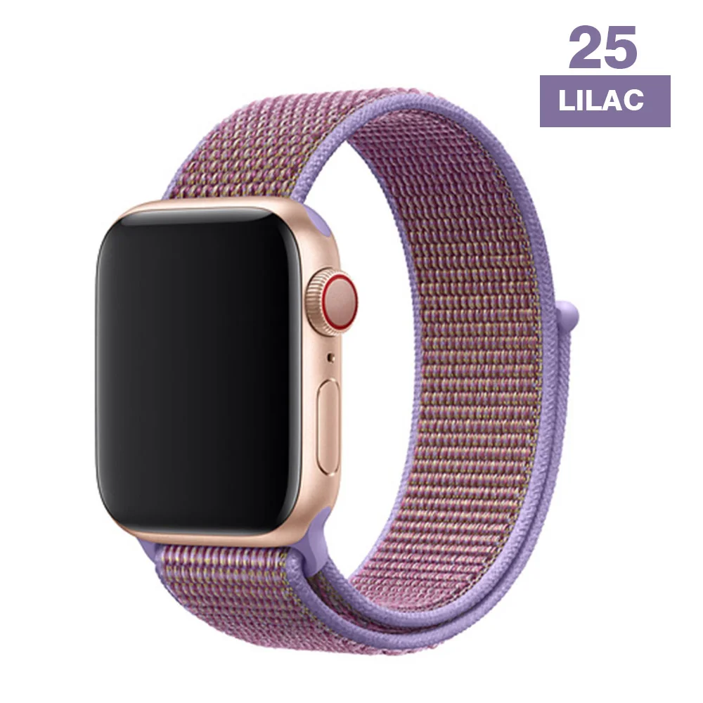 Ремешок для часов Apple серии 4/3/2/1 38 мм 42 мм нейлон дышащий мягкий сменный спортивный ремешок для iwatch, версия series 5 40 мм 44 мм - Цвет ремешка: Lilac