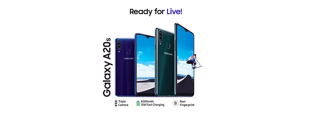 Мобильный телефон samsung Galaxy A20S A207F/DS, 3 ГБ ОЗУ, 32 Гб ПЗУ, 4000 мАч, Восьмиядерный процессор Snapdragon, 6,5 дюйма, 13 МП, тройная камера, 4G, телефон