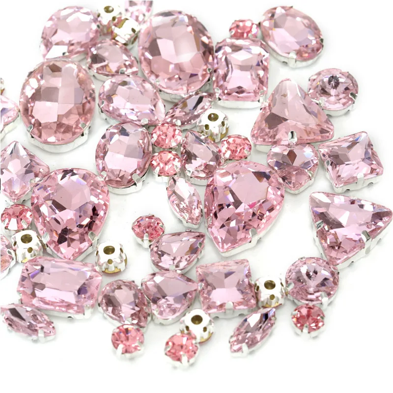 Пришивные стразы с золотыми лапами пришивные разных форм из хрустального стекла