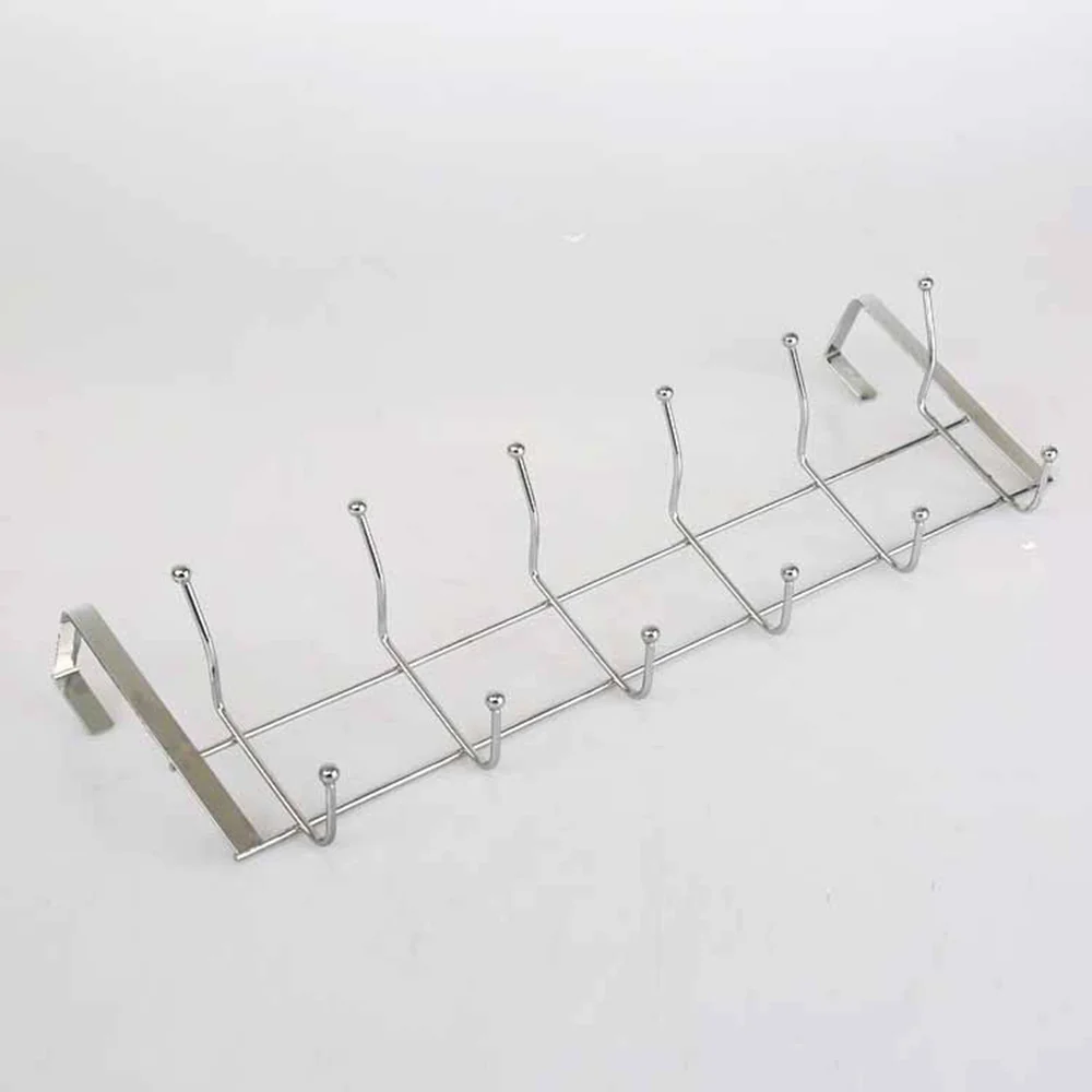 

Stainless Steel 6 Hooks Door Rack Hook Storage Hanger rack Organizer for Kitchen Cabinet Clothes Home