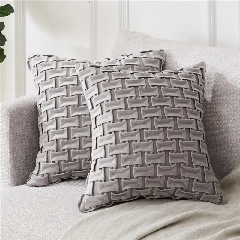 Light Gray-Set of 2 Topfinel бархатные горизонтальные решетки чехлы на подушки наволочки Чехлы для подушек для дома диван стул декоративные наволочки - Цвет: Light Gray-Set of 2