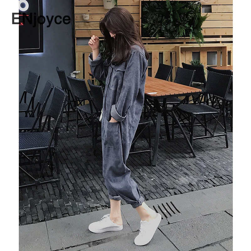 

Модный серый женский комбинезон в стиле High Street, весенне-осенний женский комбинезон с карманами, красивый свободный комбинезон, комбинезон, ...