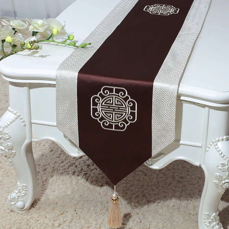 Custom Happy Chinese Silk Brocade Table Runner Classic Home Decor Rectangular Damask Table Cloth Vintage Dining Table Mat