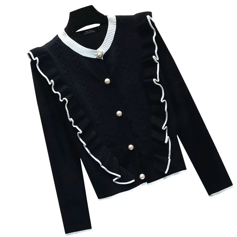 

Japanese style sweater spring autumn V-neck cotton knitted sweater cardigan multicolor Round neck with wooden ears women's wear