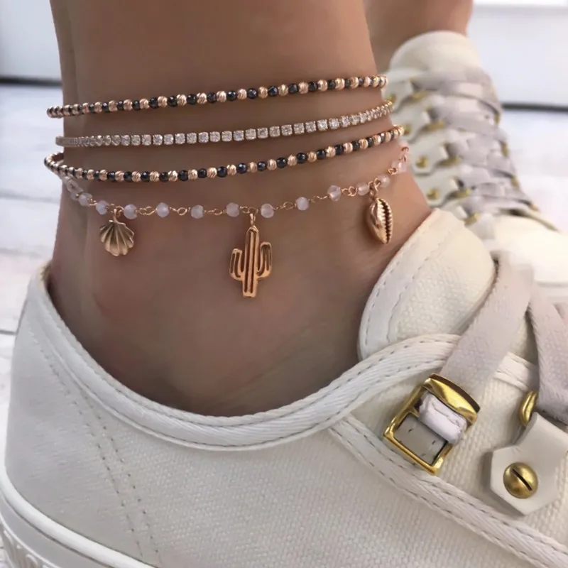 Набор ножных браслетов docona в стиле бохо Женский анклет с кристаллами виде