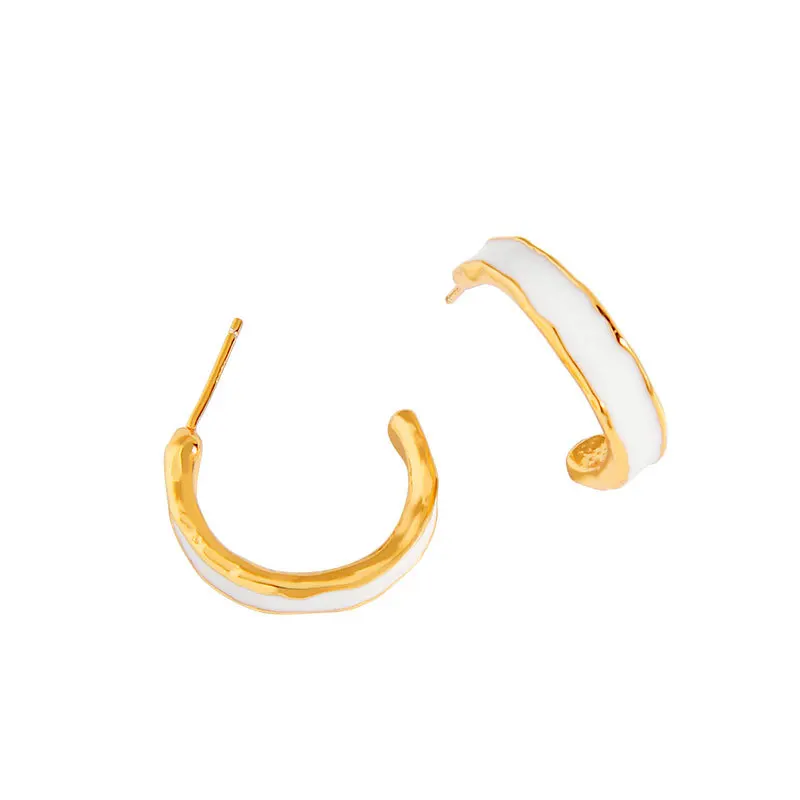 

F.I.N.S Korean Fashion Genuine 925 Sterling Silver Earrings INS White Enameled Round Hoop Earrings Female Fine Jewelry Accessory