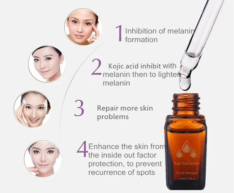 Dimollaure Kojic кислота Сыворотка гиалуроновая отбеливающая удаление шрамов веснушки