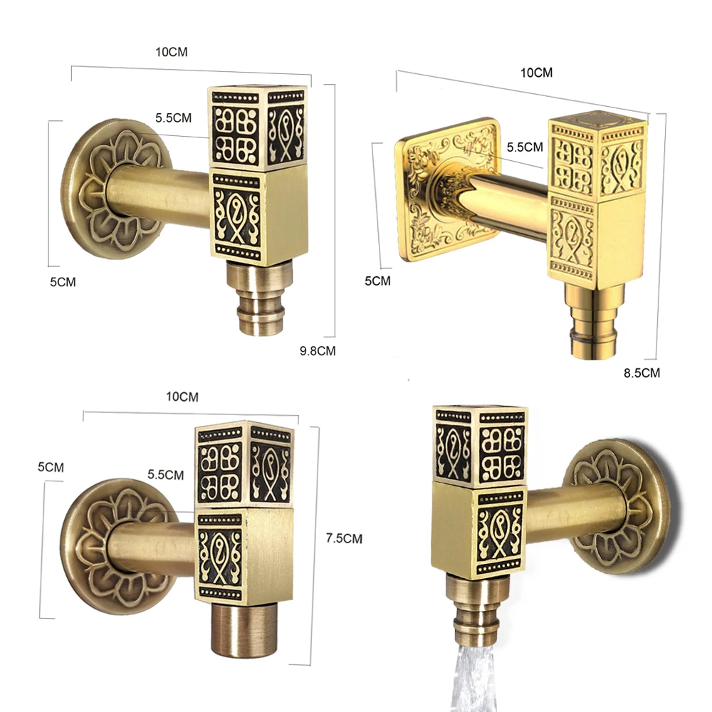

Golden Brass Faucet Luxury Wall Mount Cold Water Hose Water Tap Outdoor Garden Sink Laundry Bathroom Wetroom Bibcock Accessories
