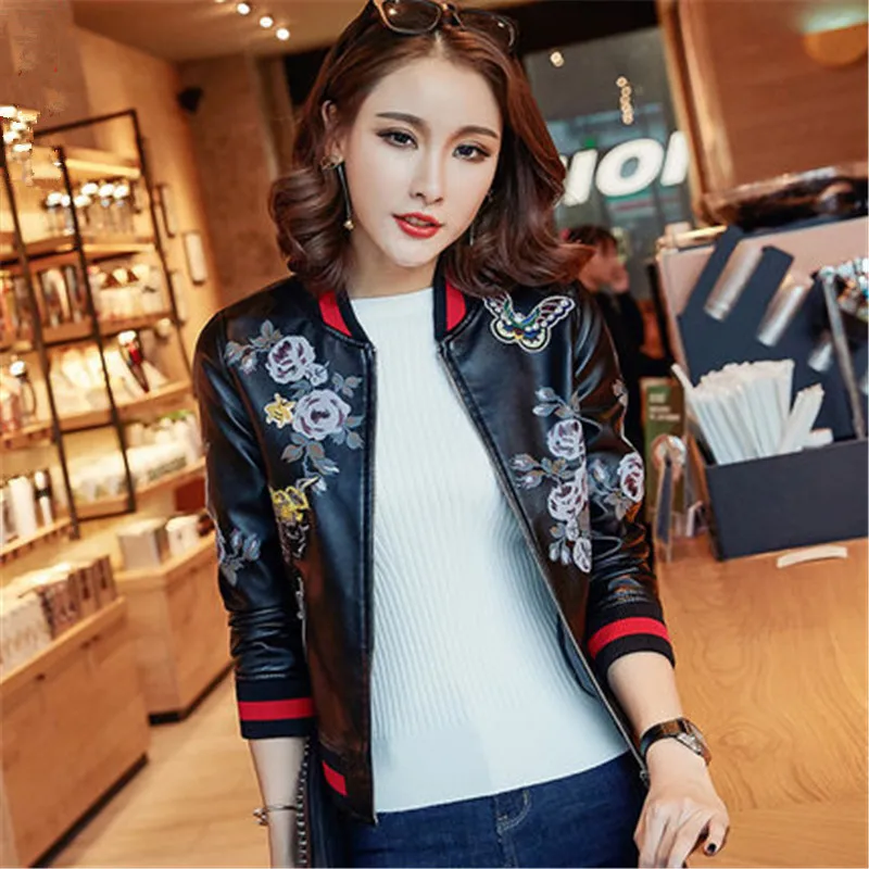 Новая весенняя женская куртка бомбер из искусственной кожи черная кожаная