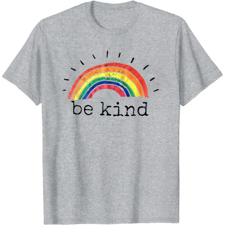 

Rainbow Print Graphic Tee Inspirational Saying Casual T Shirts Hipster Harajuku Tops Tee