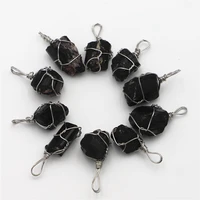 wholesale natural black tourmaline energy stone reiki pendants necklace nunatak raw chakra healing wire wrapped jewelry 10pcs