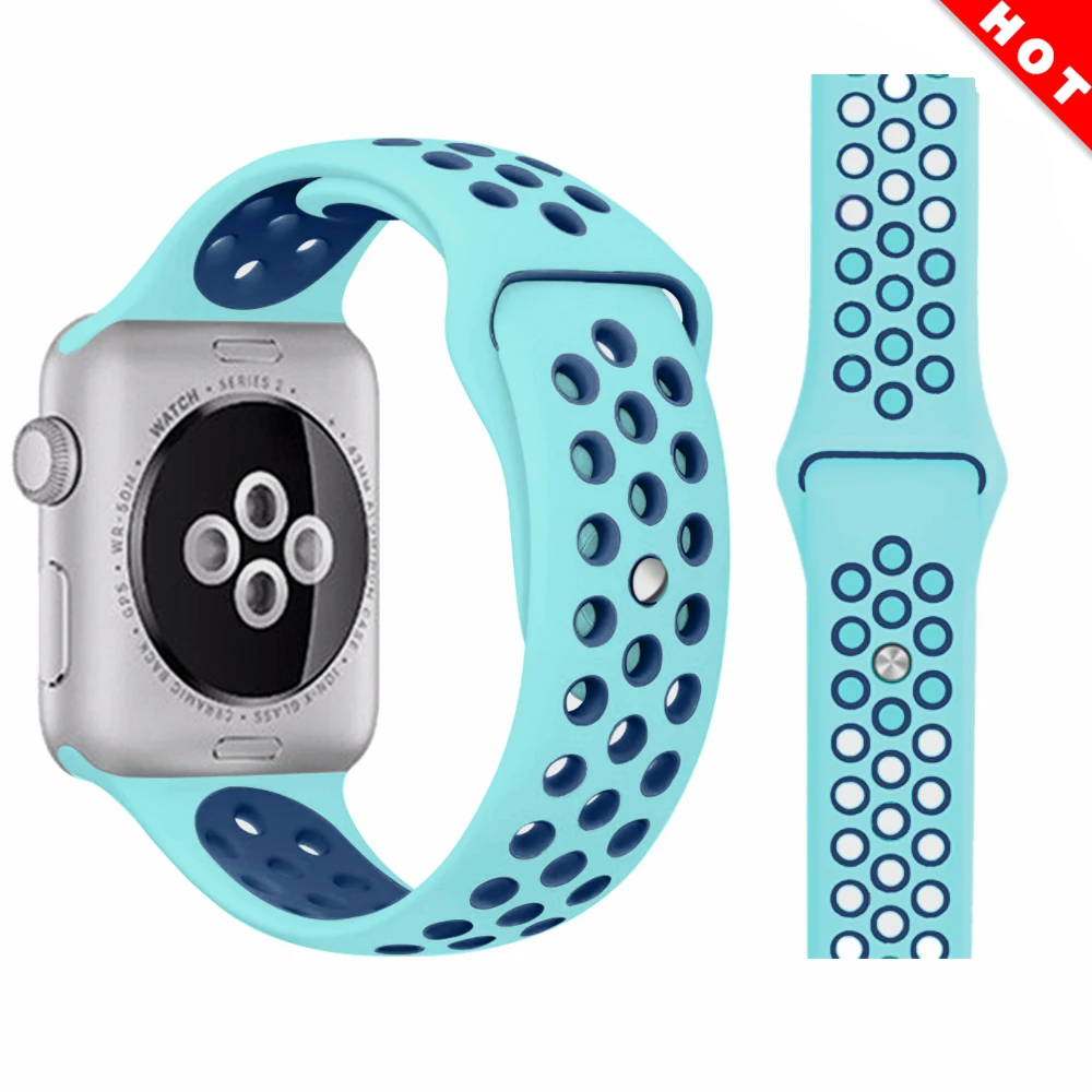 Light blue dark blue Ремешок для Apple Watch, мягкий силиконовый сменный Браслет серии 5, 4, ремешок для часов 44 мм, 40 мм, iwatch, ремешок серии 1, 2, 3, 38 мм, 42 мм - Цвет ремешка: Light blue dark blue