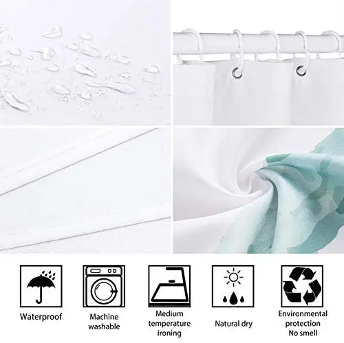 

Funny Cat Riding Whale in Great Ocean Wave Touch The Moon Bathroom Decor Waterproof Fabric Shower Curtain with 12 Hooks