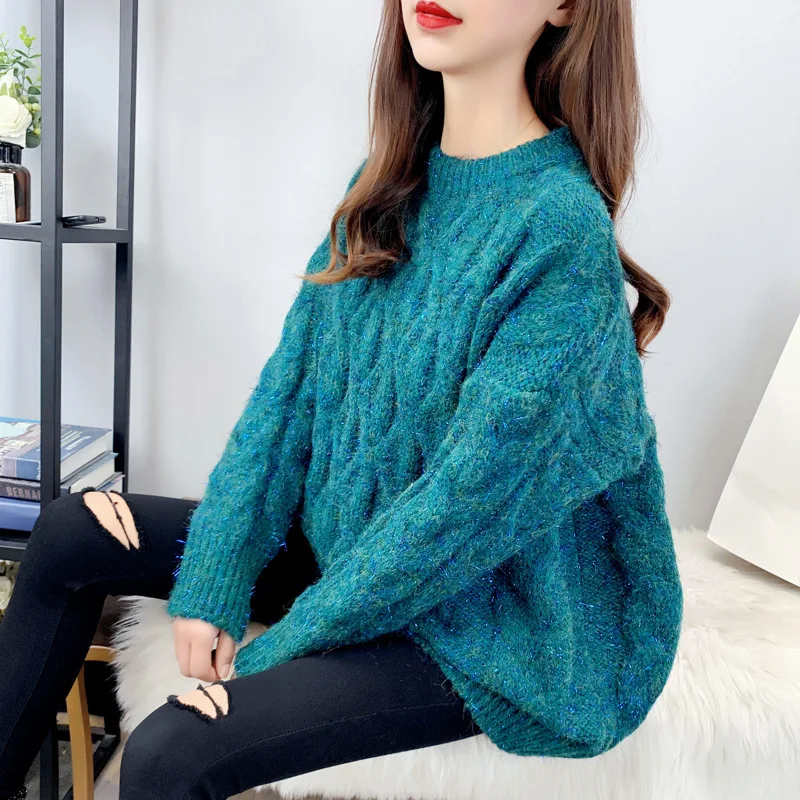 

Hong Kong Style autumn and winter new style retro loose thickened twist sweater for women