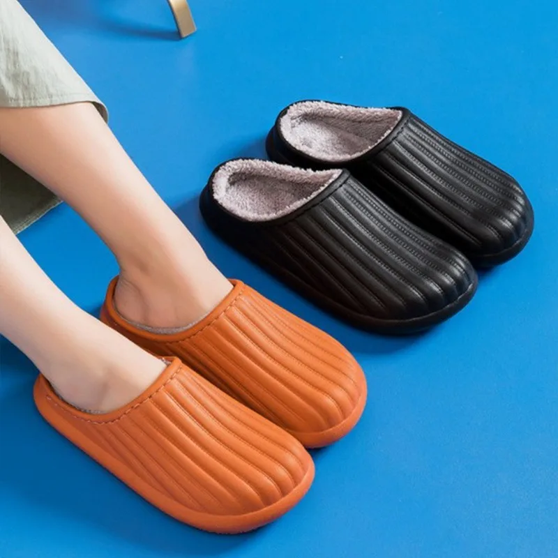 

Winter Warm House Slippers Men Shoes Waterproof Slippers For Women Couples Non-Slip Plush Cotton Indoor Outdoor Casual Footwear