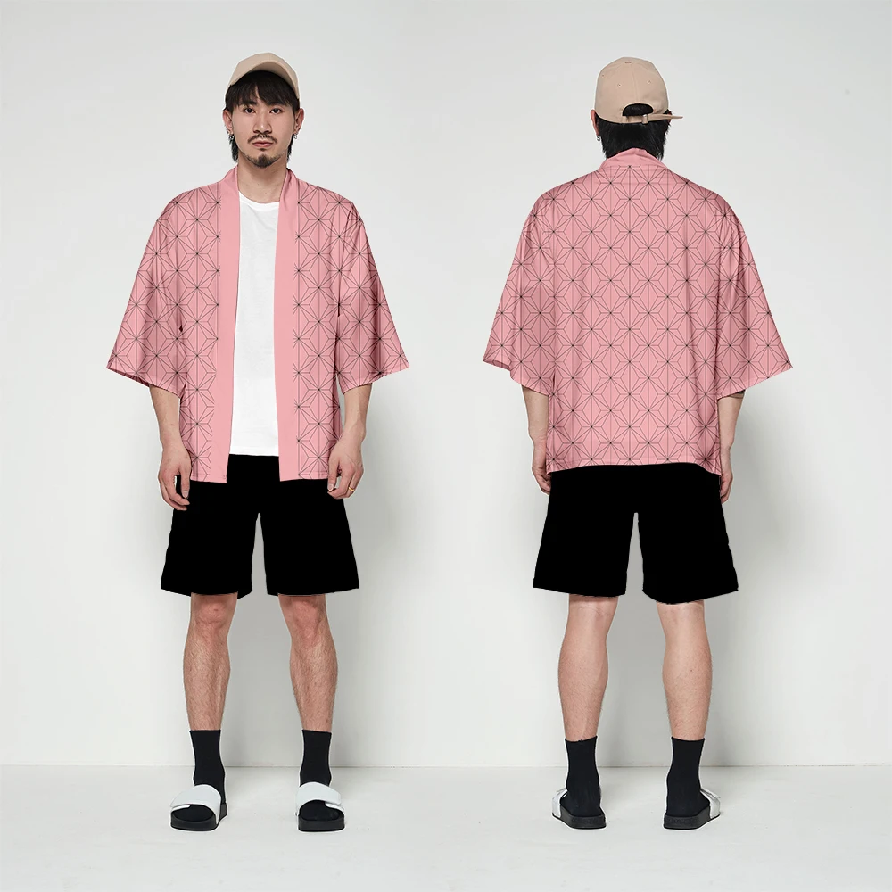 Кимоно мужское повседневное с квадратным принтом рубашка в японском стиле