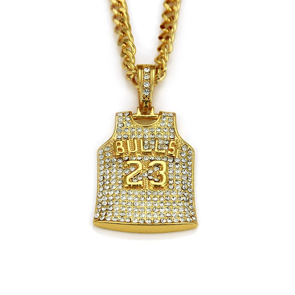 23 Jersey Zircon Pendant Necklace Men Hiphop Rock Street Culture Zinc Alloy Inlaid Chain Fashion Jewelry Gift | Украшения и