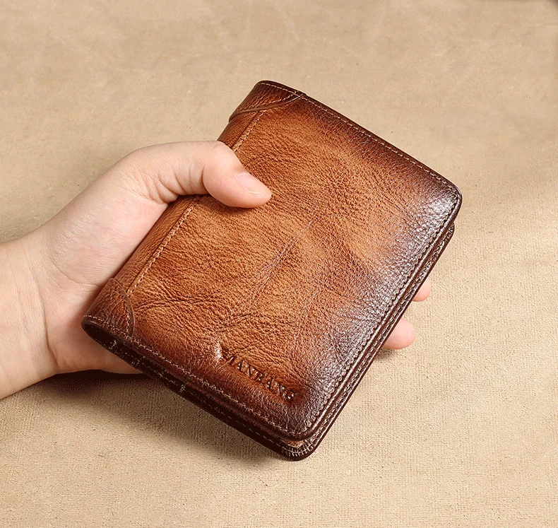 RFID Блокировка безопасный Натуральная кожа маленький мужской кошелек Винтажный