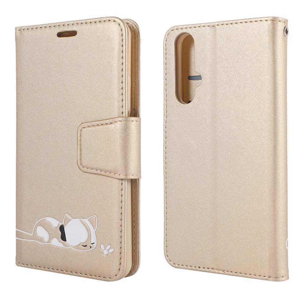 Роскошная Кожаная Обложка для книги чехол для huawei P20 P30 Honor 20 Pro 10 Lite P Smart 8A Y6 Y7 Sleepy Cat Flip Shell