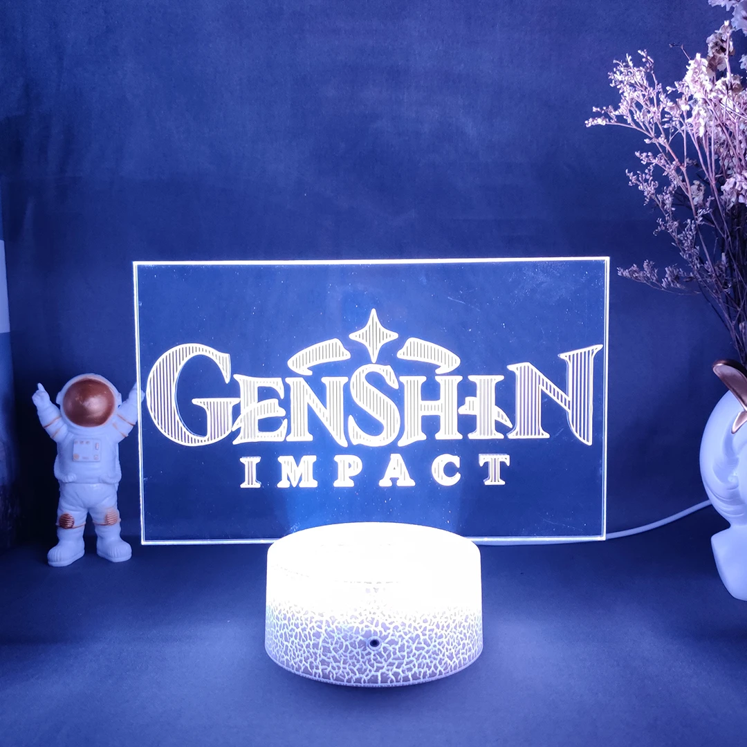 Горячая онлайн-игра Genshin Impact Logo 3D дизайн Ночной светильник креативная установка