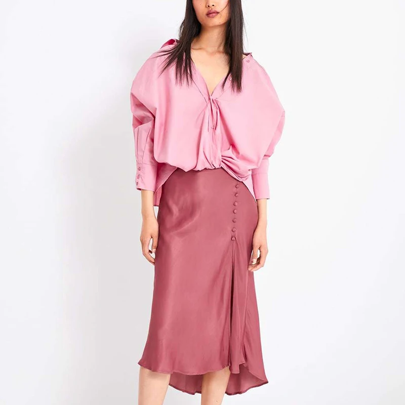 

Spring-Summer Ladies Shirts Pink Women Fashion Blouse Polka Dots Ruffled Blouse Girls Chic tops femme