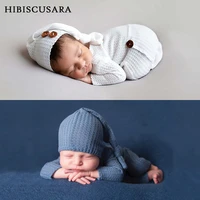 newborn photography clothing costumes soft skin friendly romper jumpsuit hat 2 pcs sets infant photo outfits button bonnet