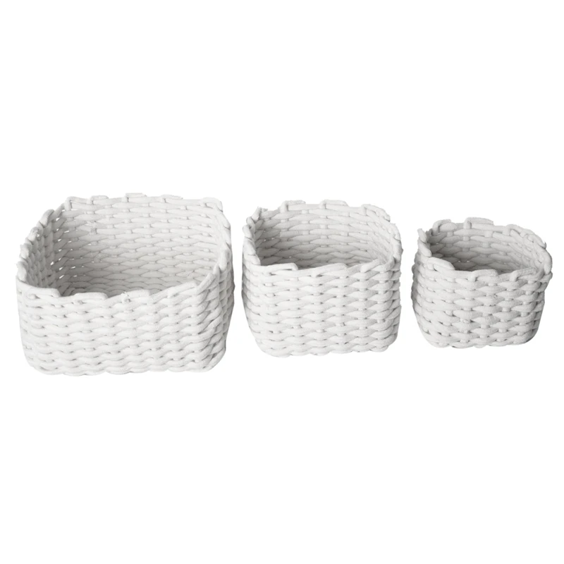 

3Pc Large Medium and Small Storage Basket Cotton Rope Sundries Snacks Desktop Sundries Basket-ABUX