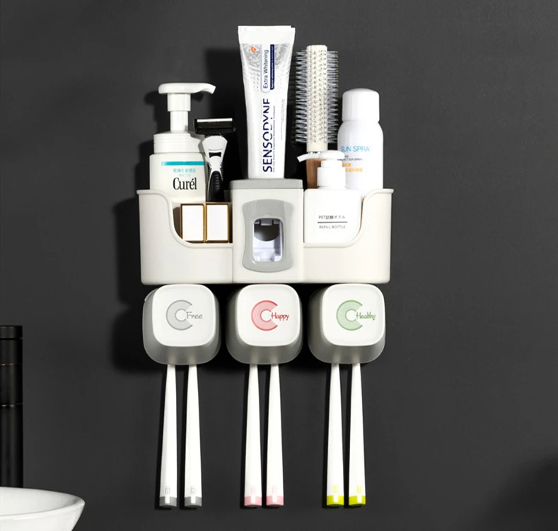 4pcs Multifunctional Toothbrush Holder Bathroom Accessories Set Automatic Toothpaste Dispenser Holder Bathroom Storage