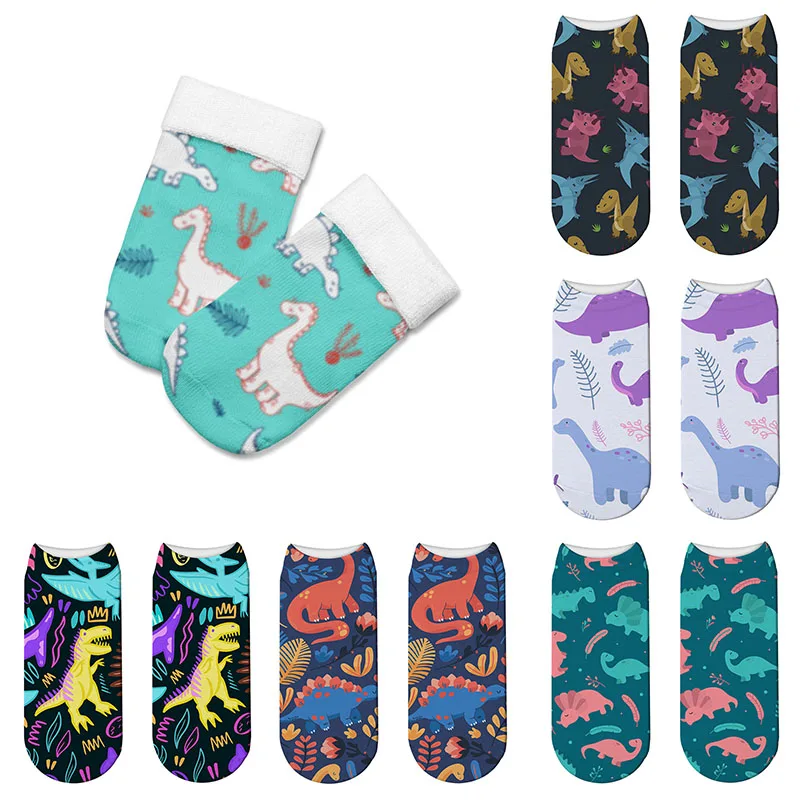 New Fashion Women Cute Casual Cotton Socks 3D Cartoon Dinosaur Printing Sock Unisex Breathable Short Funny Hоски | Женская одежда