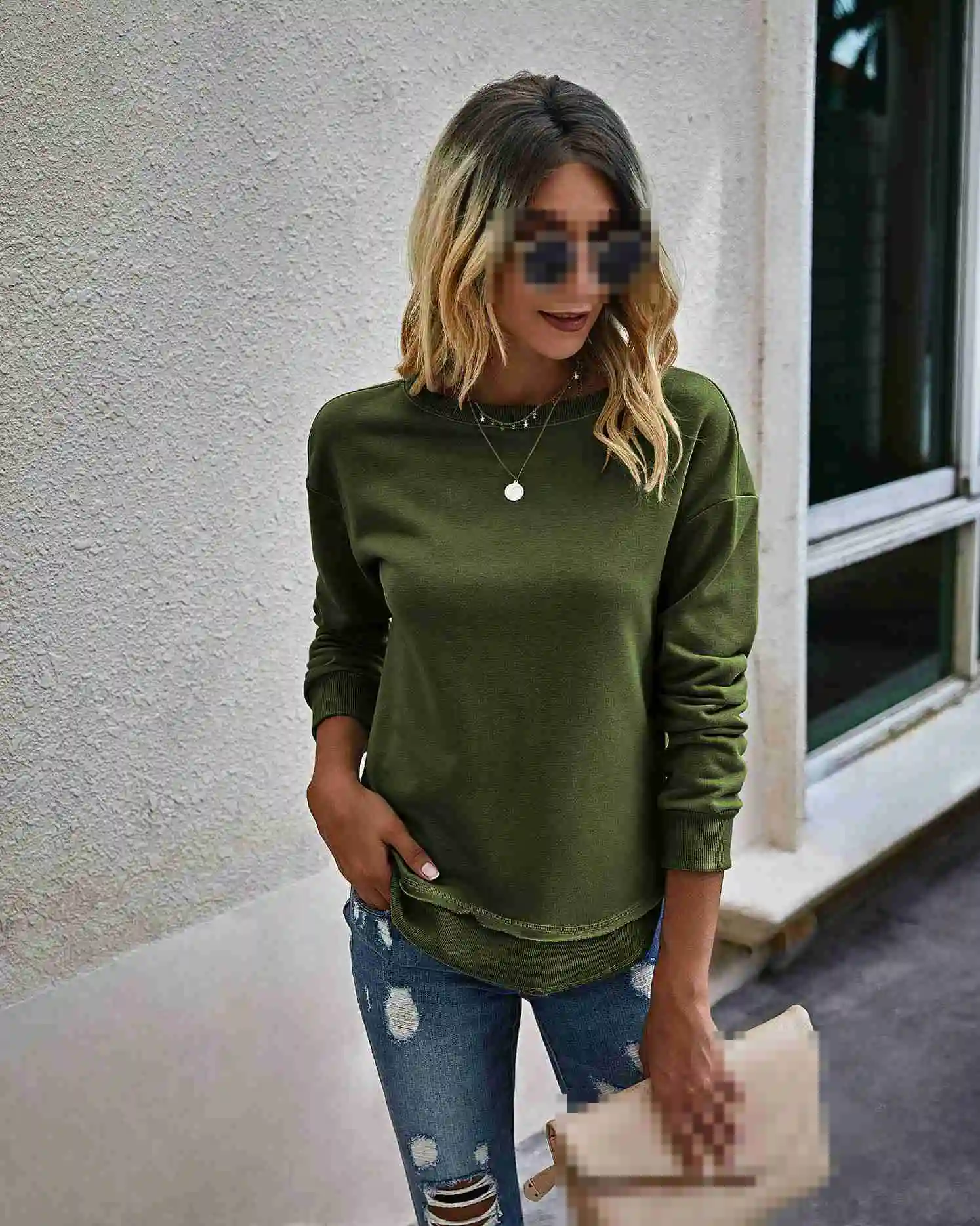 Plain Casual Jumper Long Sleeve Top Sweatshirt Ladies Patchwork Pullover Womens