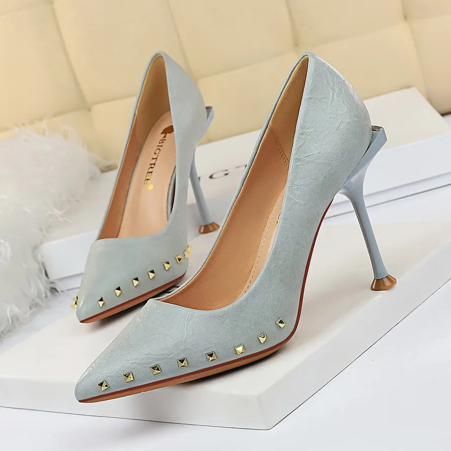 2020 женские офисные туфли лодочки с заклепками на высоком каблуке 10 см элегантные