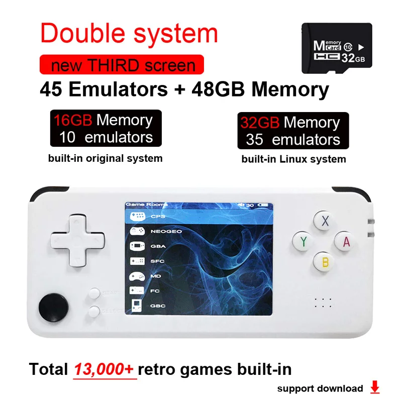 white-plus with card Ретро детская портативная игровая консоль 3,0 дюймов классическое детство 16 ГБ переносной игровой плеер встроенный 3000 игр Поддержка AV выхода - Цвет: white-plus with card