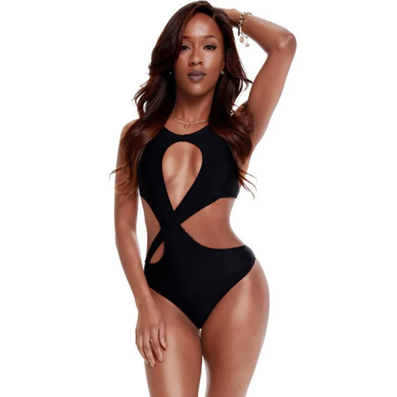 

Sexy Cross Hollow Out Bikini Women's One-Piece Swimsuit Low Waist Backless Swimwear Hot Spring Beach Wear Black Swimming Suit