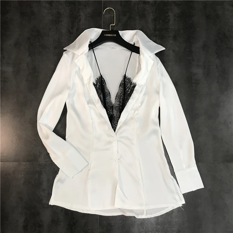

New Sexy Lace Inside Stitching Suspension Ribbon Fake Two Shirts for Women