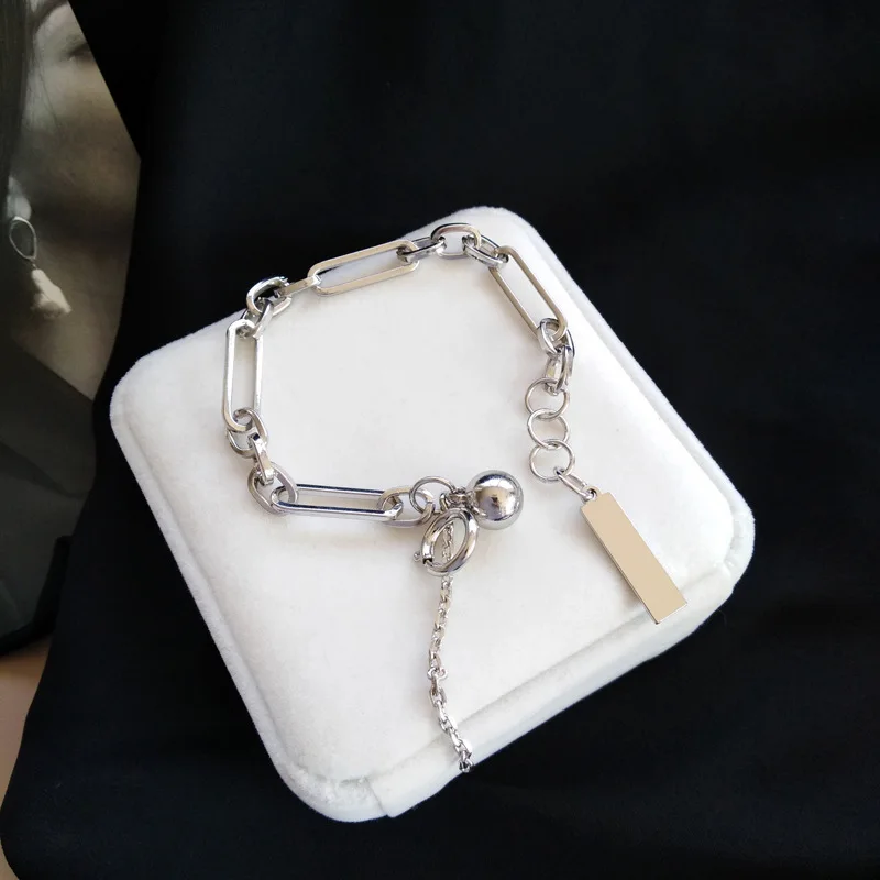 

Personalized Ins Style Simple Bracelet For Women Bts Fashion Rectangular Bead Pendant Bracelet Femme Charm Bangle Jewelry