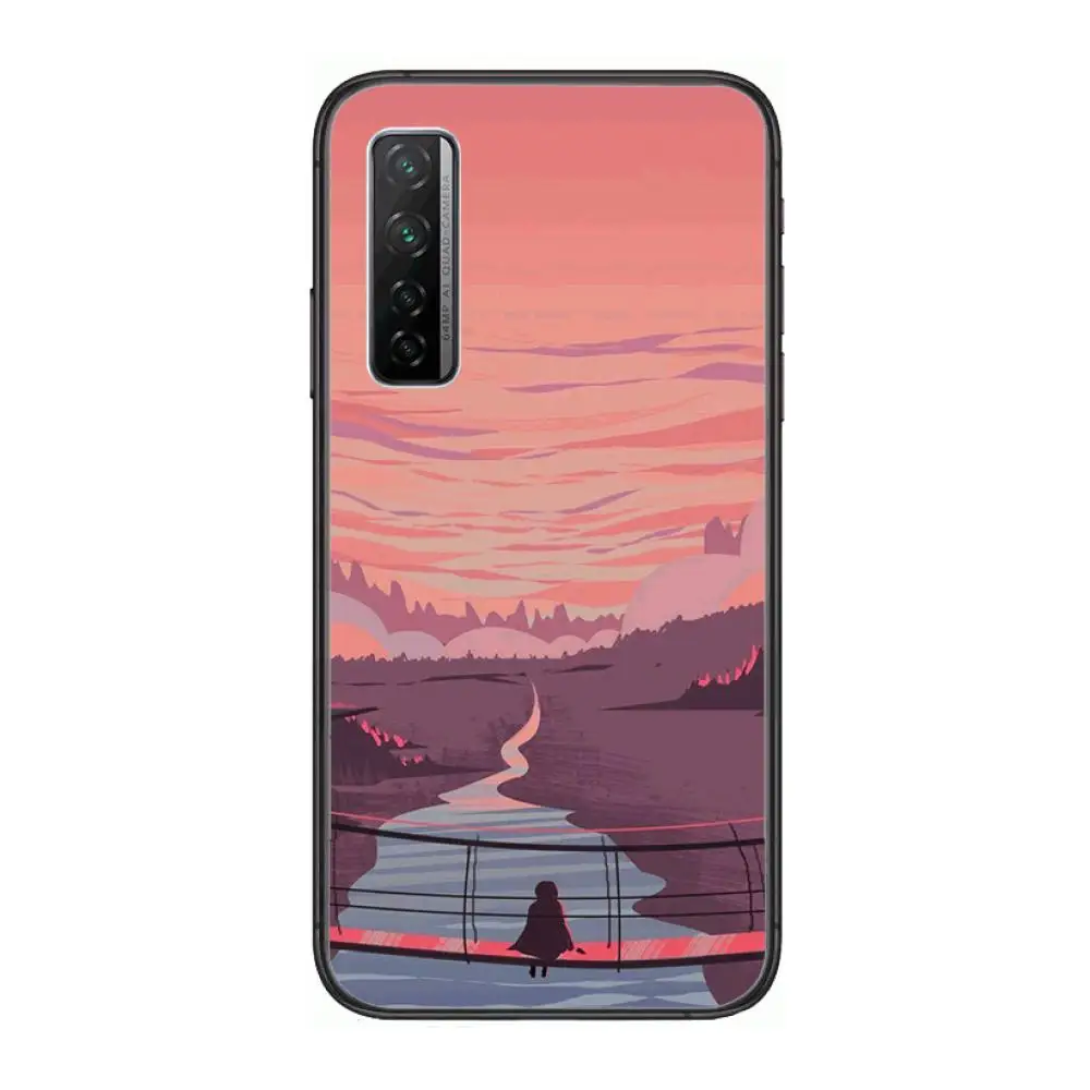 

House scenery color sky Phone Case For Huawei mate 40 30 10 20 40 8 9 Lite Z Pro Black Etui 3D Coque Painting Hoesjes 5g black